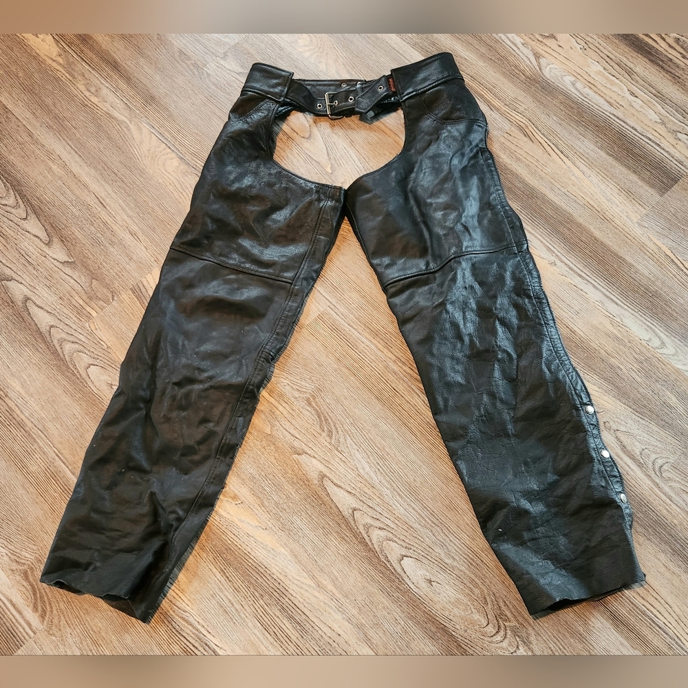 Hot Leathers Heavyweight Chaps Mens XL Black  Zip Snap Leg 2 Pockets Motorcycle